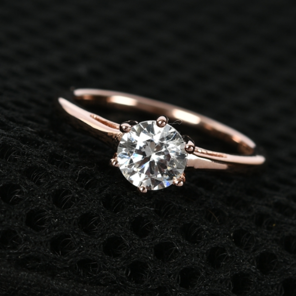 14 K GOLD OVER STERLING SILVER MOISSANITE ENGAGEMENT RING